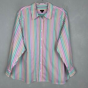 Talbots size 3XP long sleeve button up colorful stripe cotton poplin plus petite